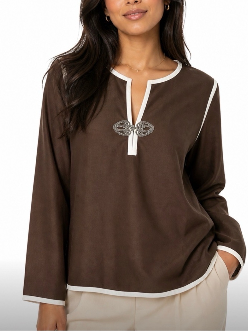 Preowned Jones New York Signature Petite Linen blouse size small